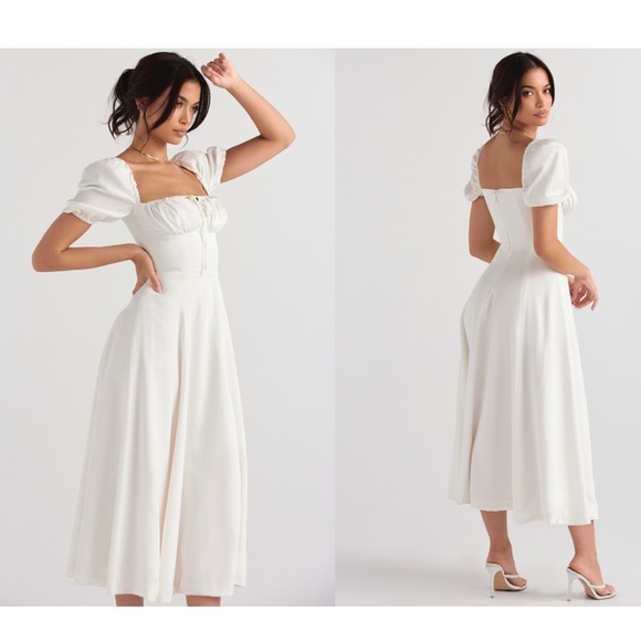 HOUSE OF CB 'Tallulah' White Puff Sleeve Midi Sundress /Size XL or L+ - Picture 3 of 14